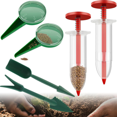 Kwevos mini seed spreader red for precise sowing of tiny seeds.