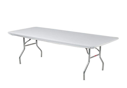 Kwik-Covers 6ft table cover on table with elastic edging prevents slipping.