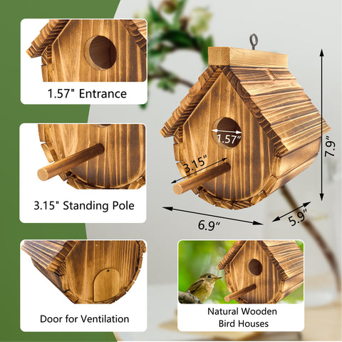 KWISAMR outdoor bird house measures 6.9 by 5.9 by 7.9 inches.