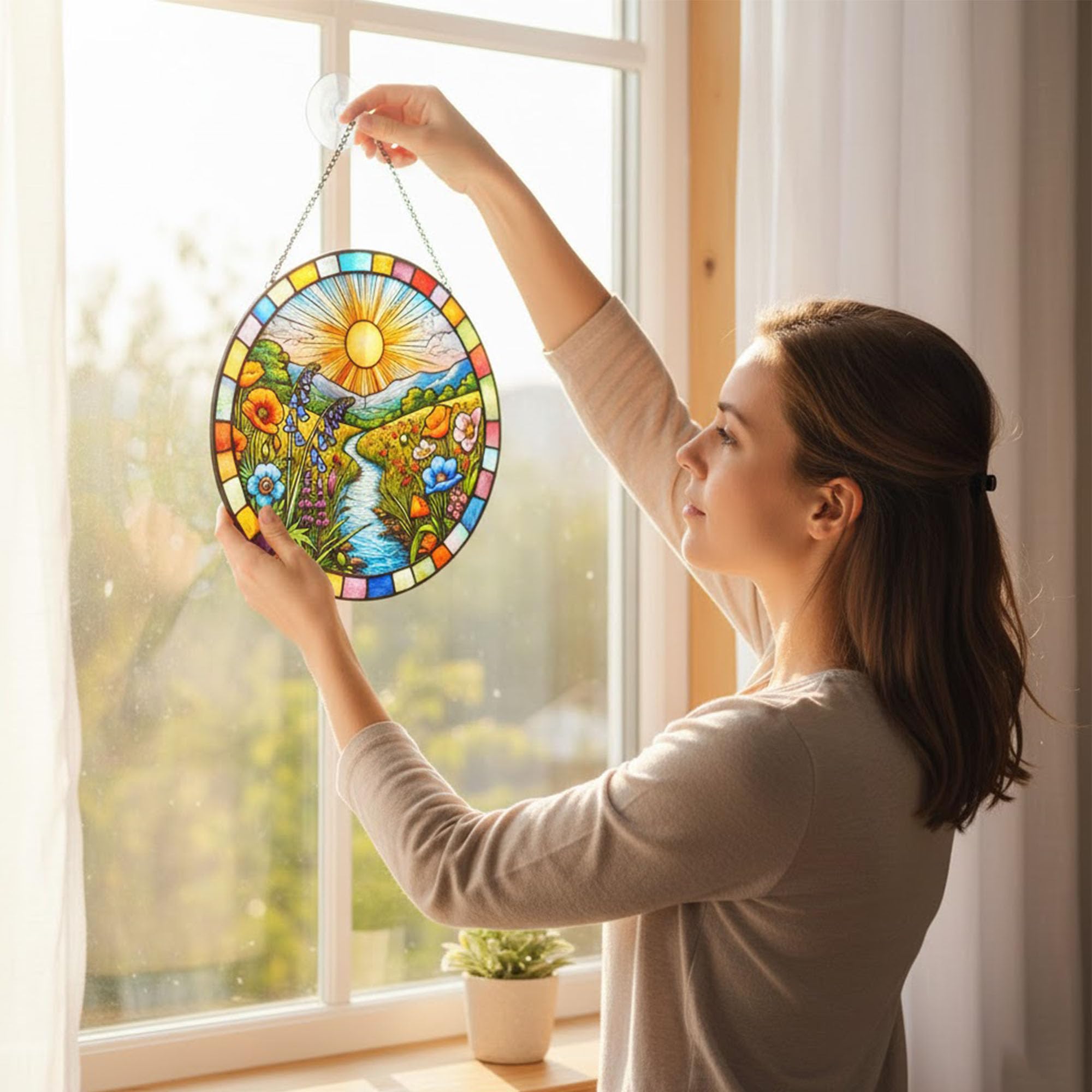 KWYADLUO stained glass art for wall or window creating warm ambiance