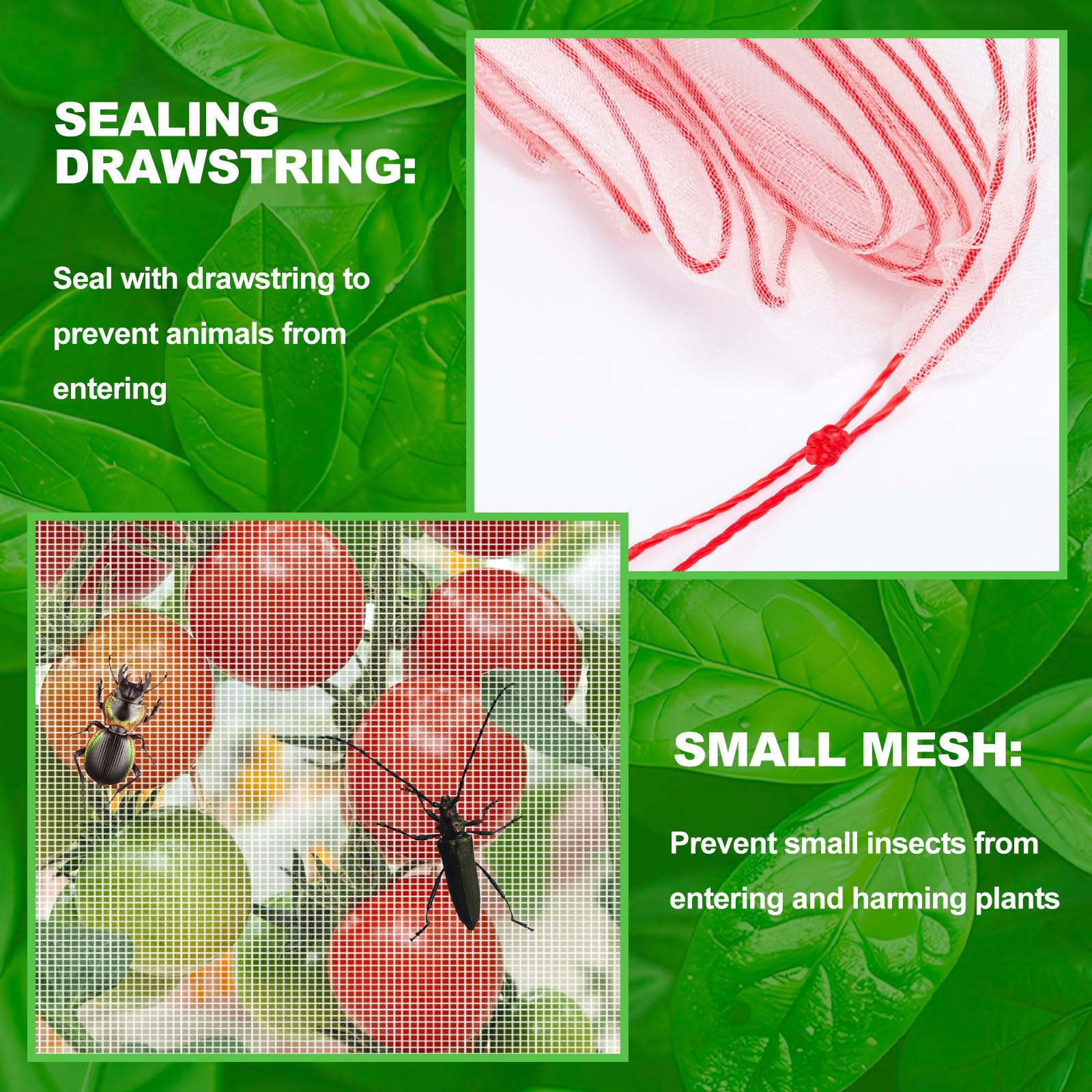 KXCOFTXI drawstring netting secured around a tomato plant
