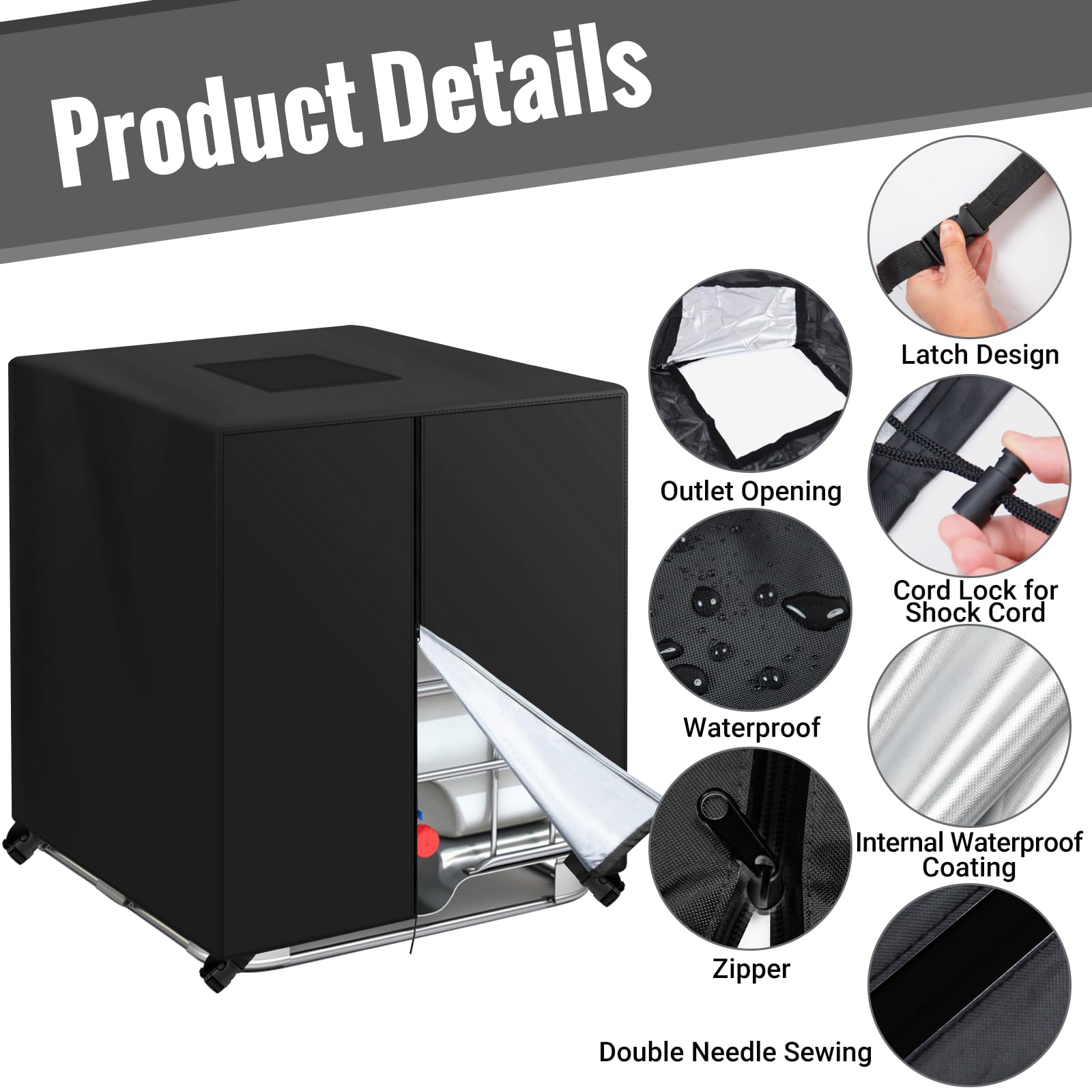 KY-HUAEN IBC Tote Cover side view showing 420D durability.