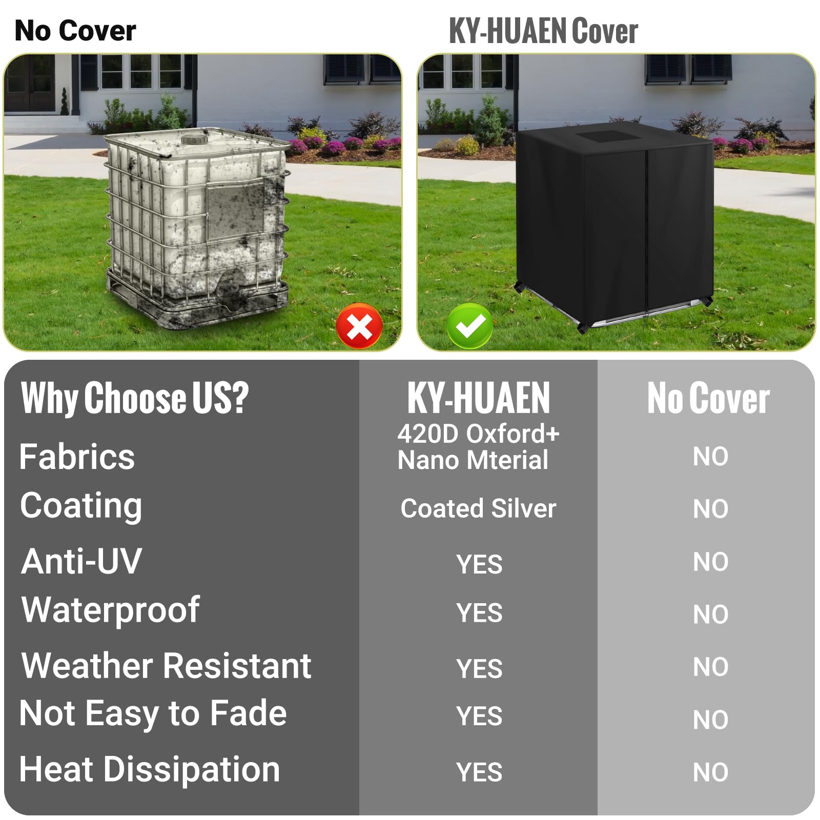 KY-HUAEN IBC Tote Cover storage bag included for easy packing.