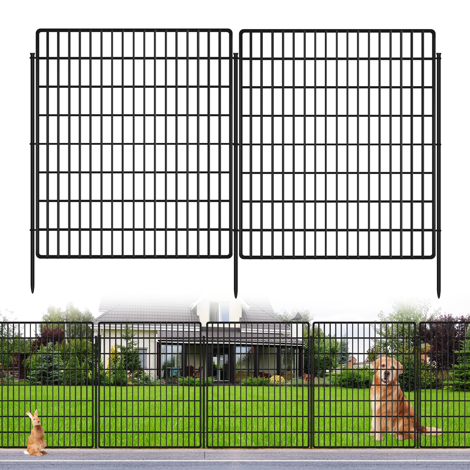 KYATE 10-panel fence section shows 33-inch height, deterring large dogs from entering the yard.