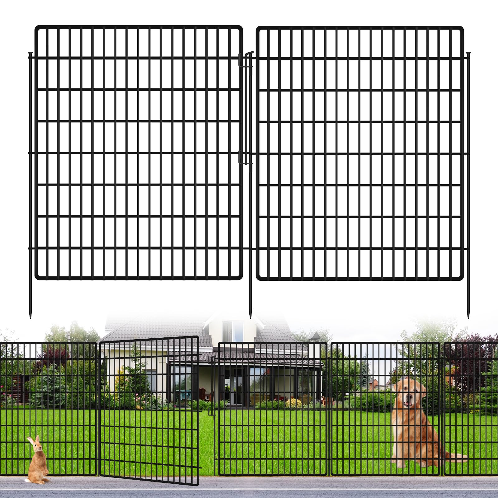 KYATE 10-panel garden fence standing tall to contain dogs in the yard.