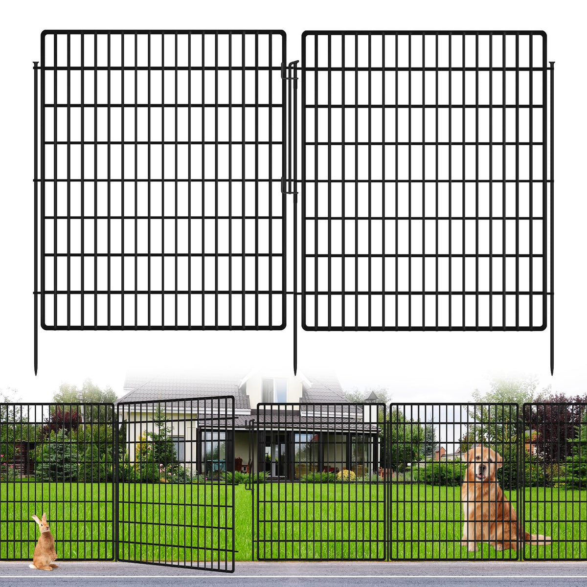 KYATE 10-panel garden fence standing tall to contain dogs in the yard.