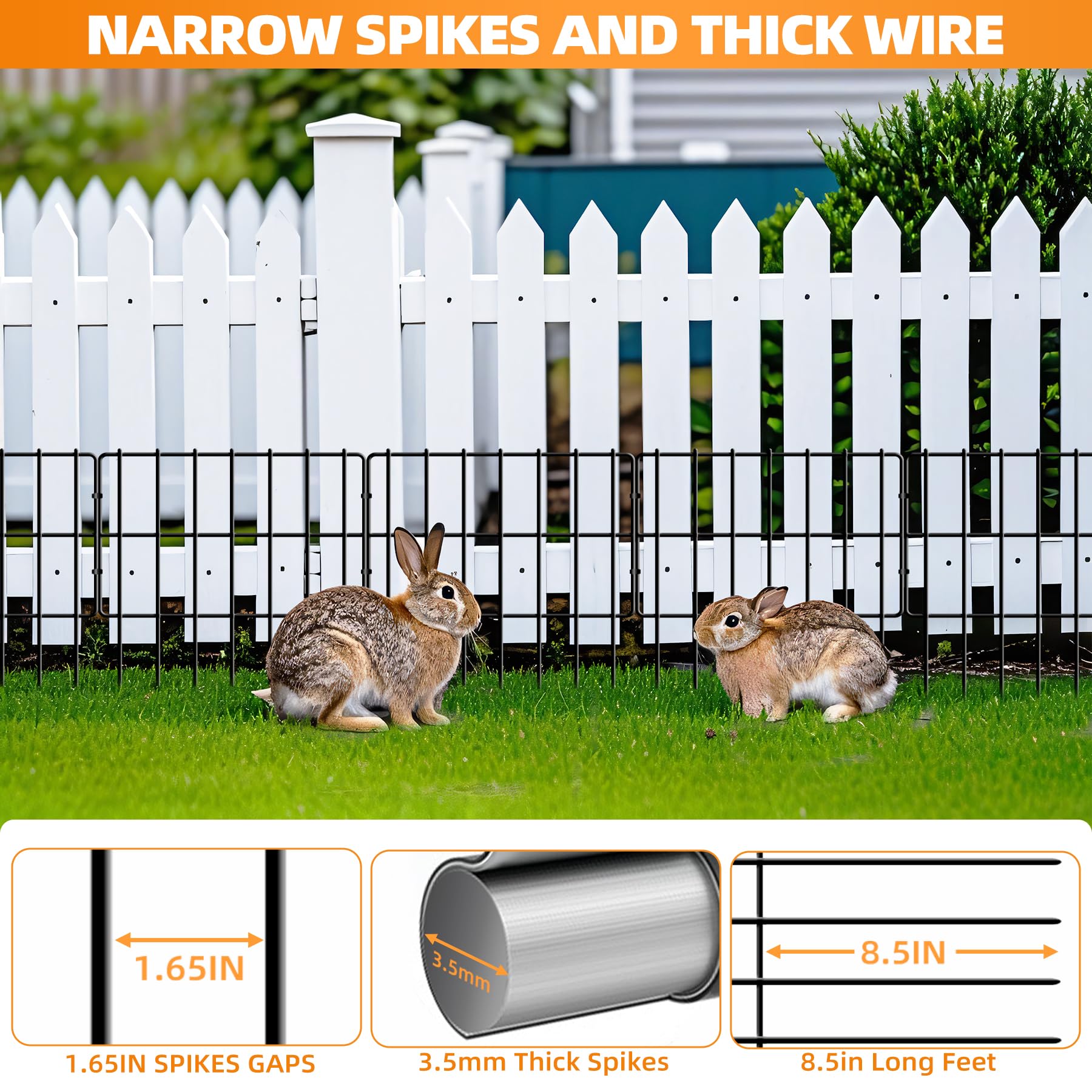 KYATE 1.65-inch spike spacing shown for secure ground insertion.