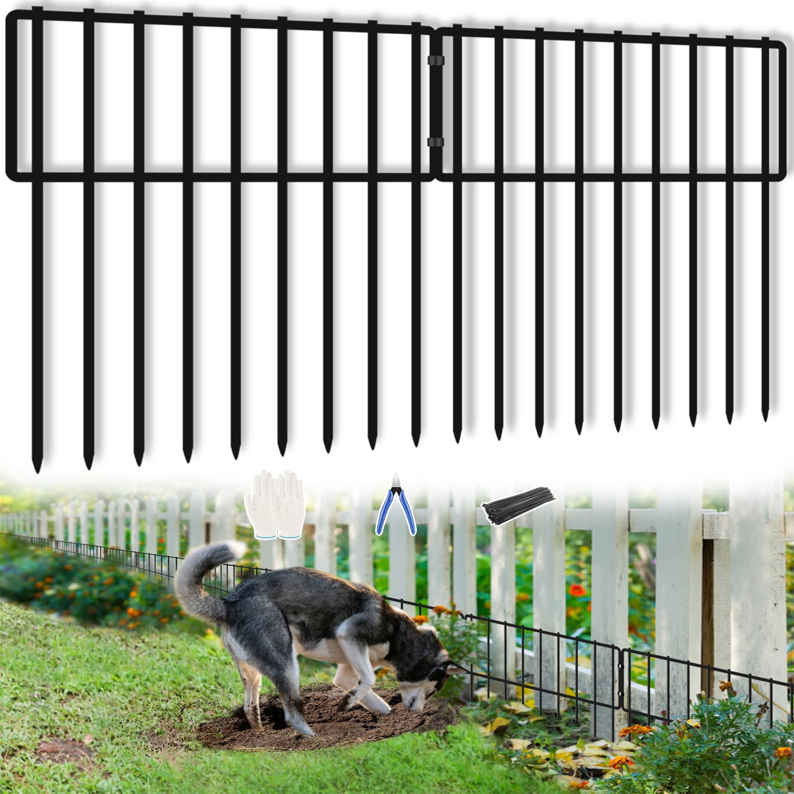 KYATE 32-panels barrier fence side view delineates yard space and deters small pets.