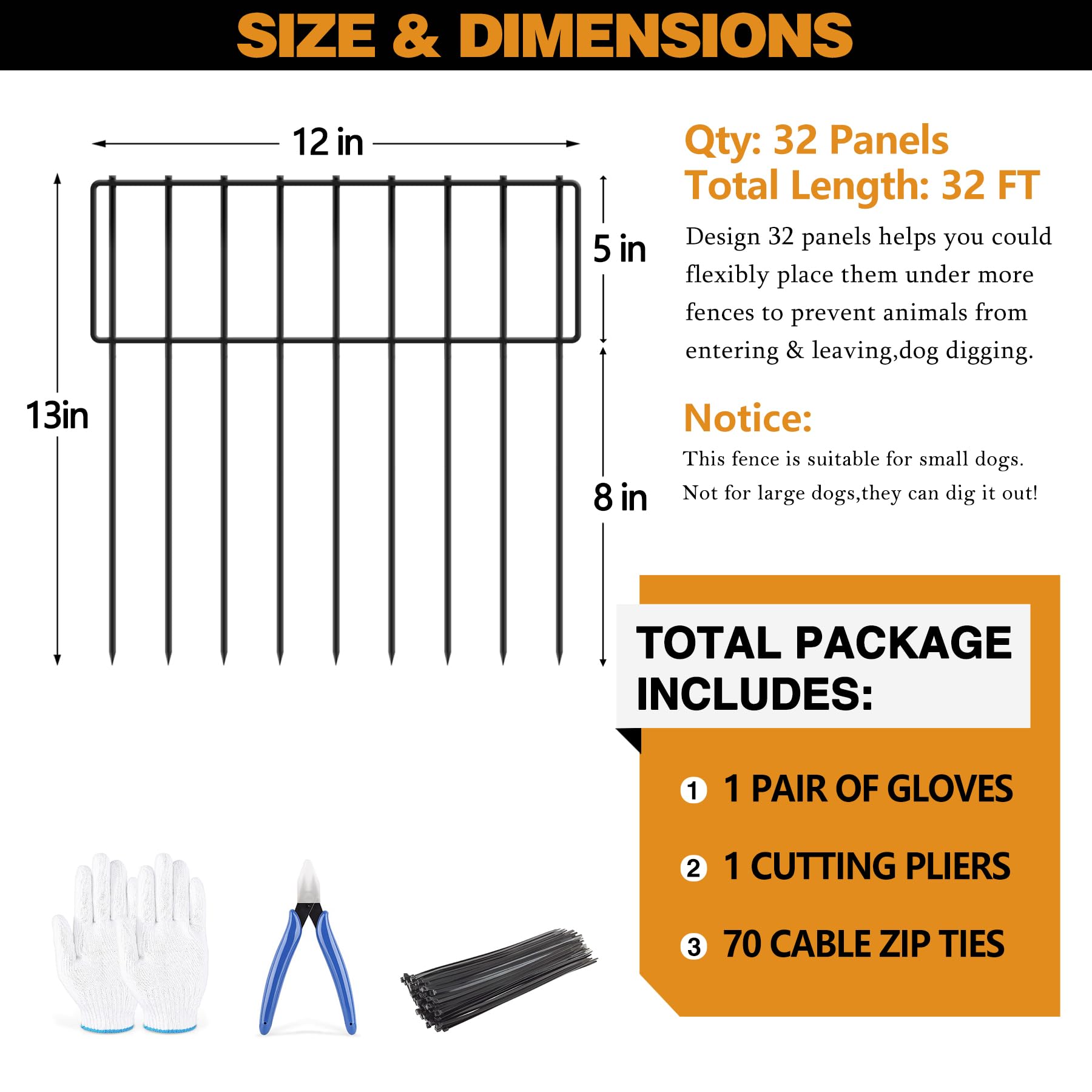 KYATE 32ft no-dig fence front view for flexible garden edging and pet deterrence.