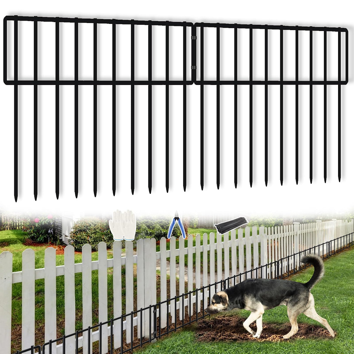 KYATE animal barrier fence shows a long 45.33 ft layout for garden containment.