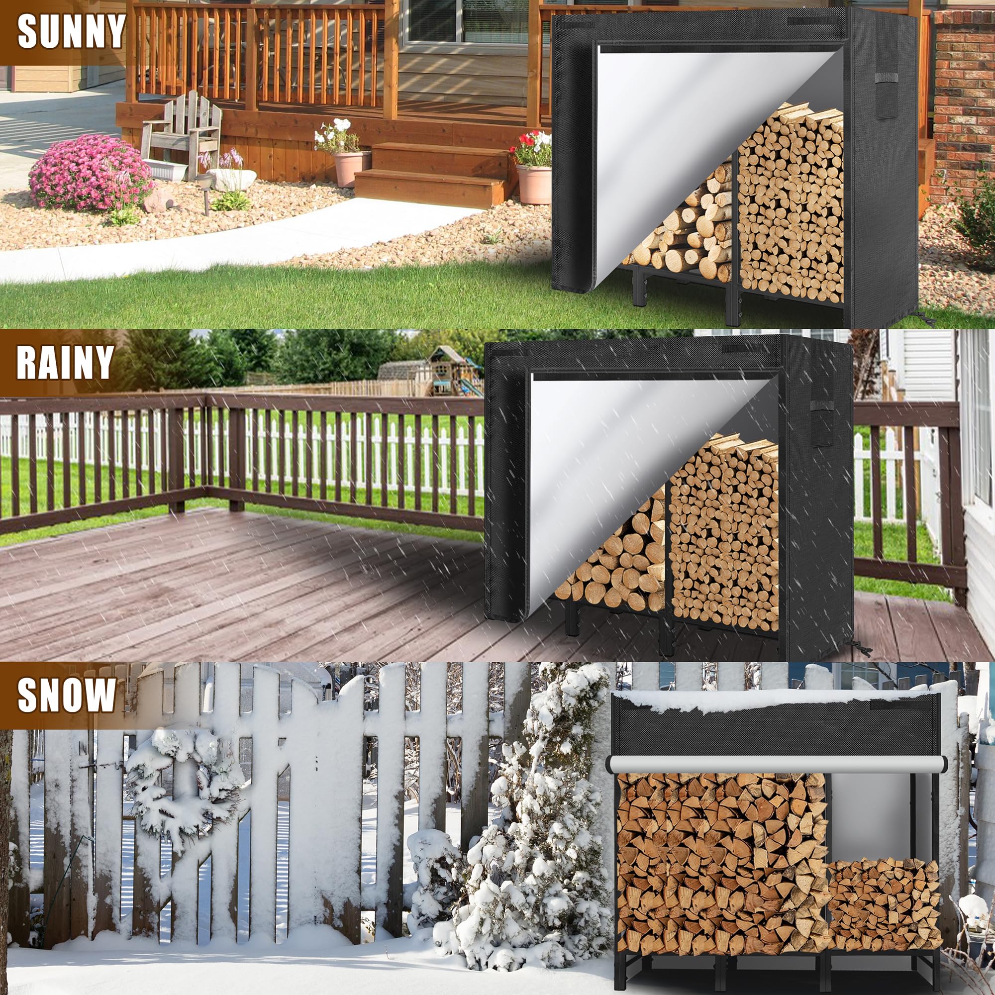 KYATE firewood rack on porch demonstrates versatile indoor/outdoor use.