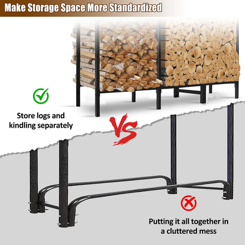 KYATE firewood rack stable heavy-frame design supports large wood piles outdoors.