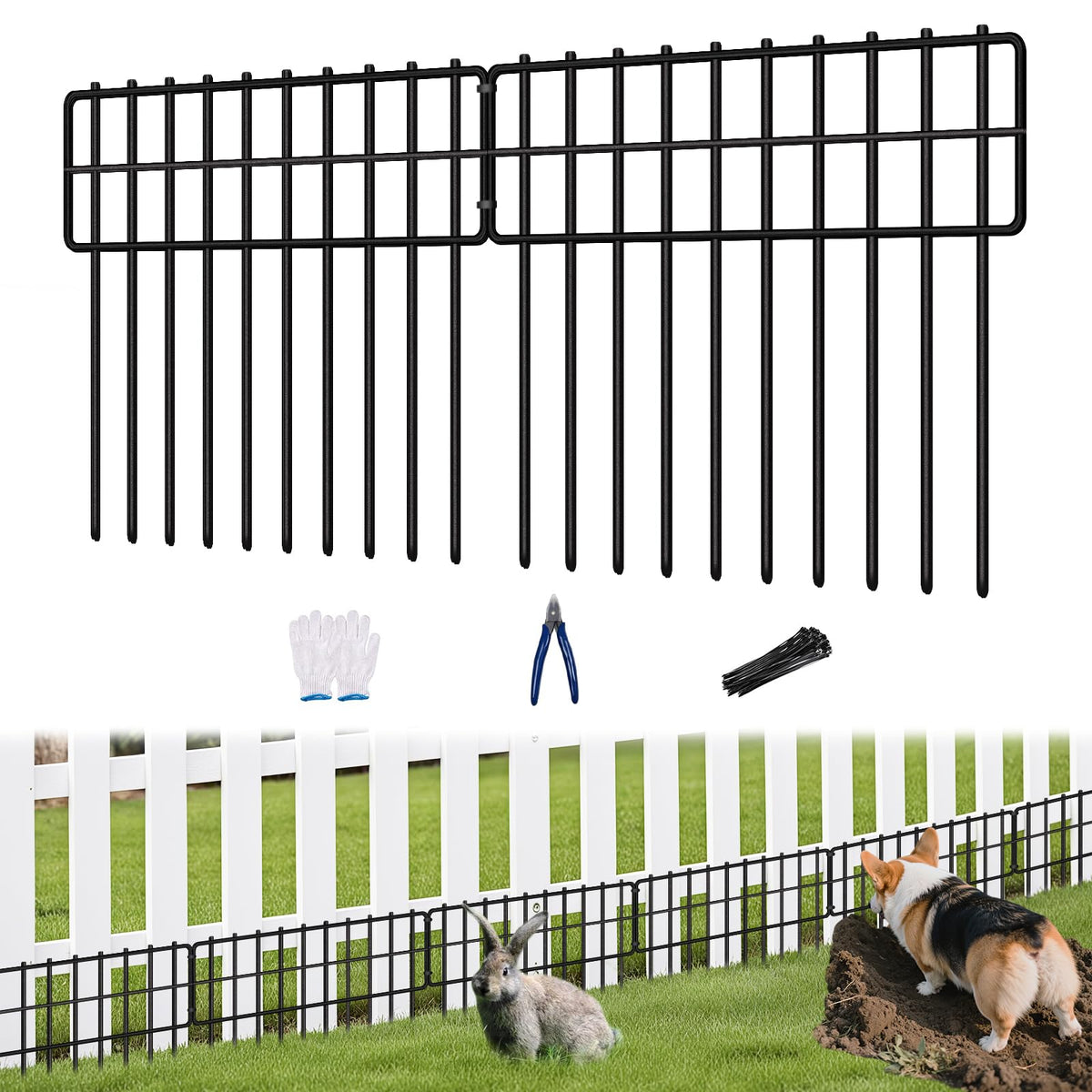KYATE Garden Fence Barrier—14-panel no-dig design protects borders.