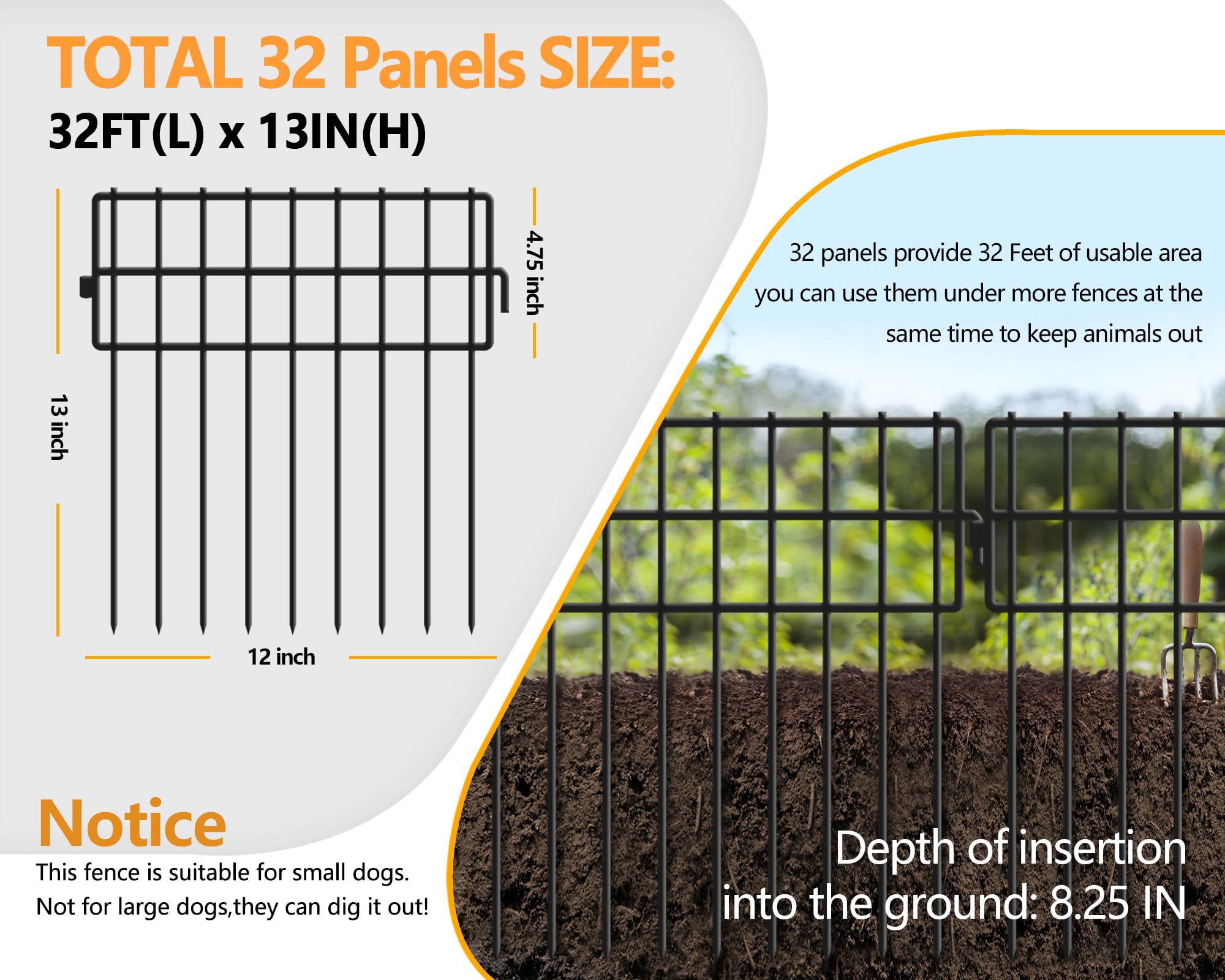 KYATE ground-embedded fence illustrates underground depth for sturdy borders.