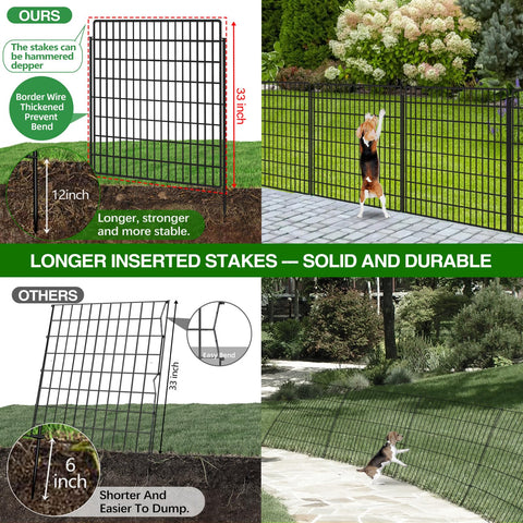 KYATE ground stake is shown anchoring the fence for weather-resistant outdoor stability.