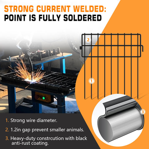 KYATE metal barrier fence keeps dogs and rabbits out of outdoor spaces.
