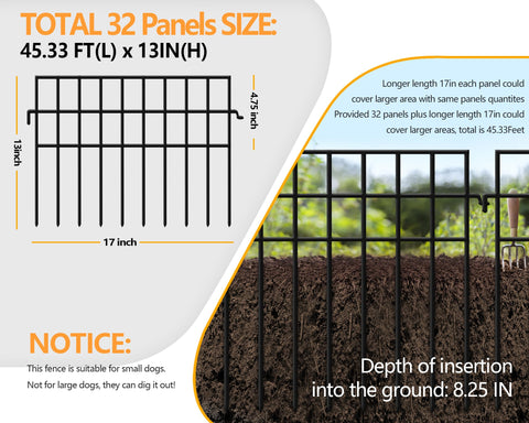 KYATE no-dig fence ground insertion demonstrates 8.25 inches below ground for stability.