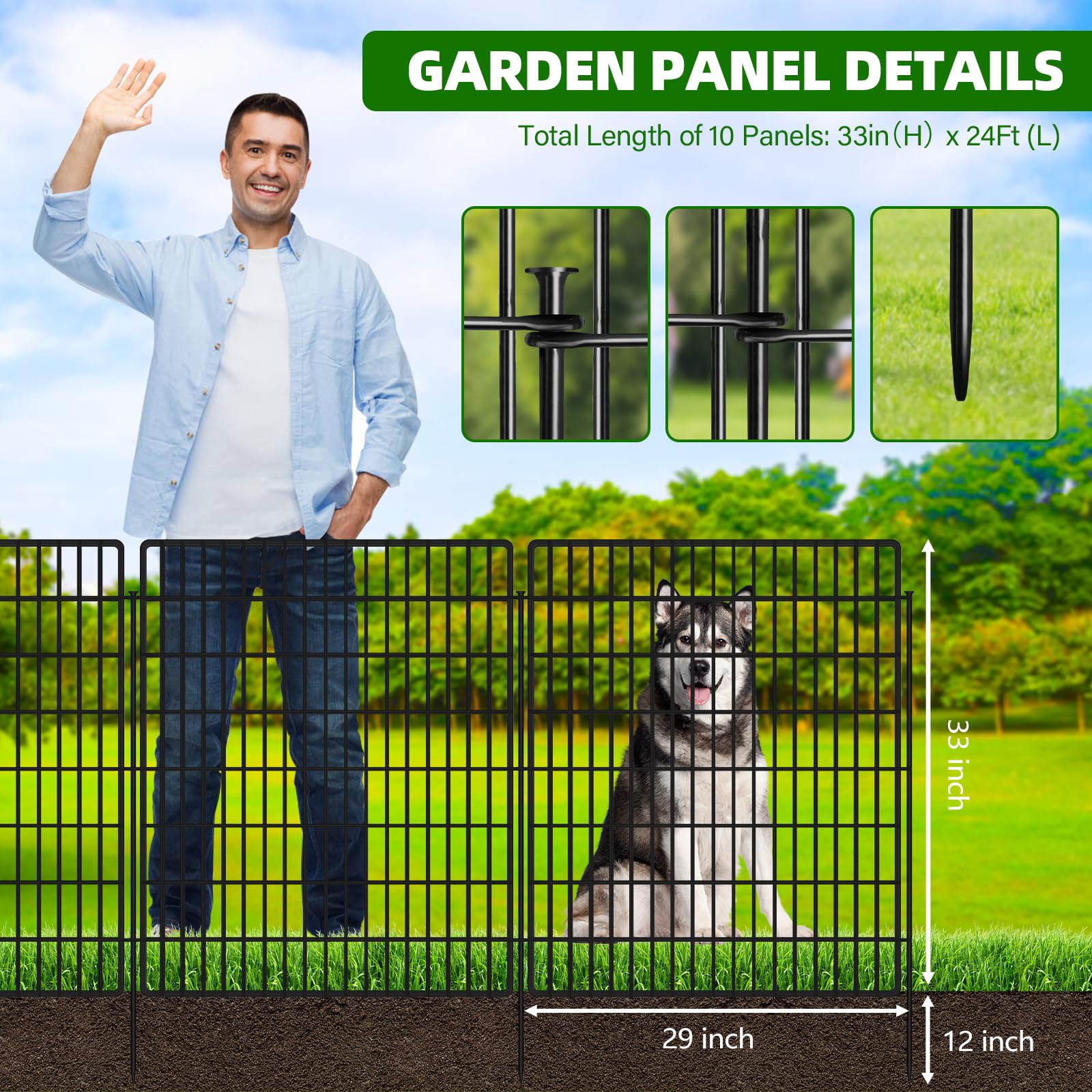Black rustproof metal panels forming a durable garden border.