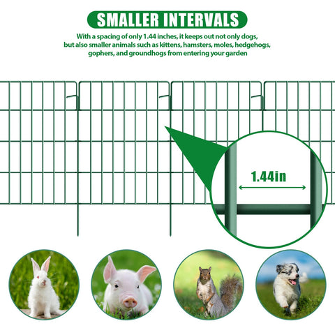 KYATE small-interval fence highlights 1.44-inch gaps that deter small pets.