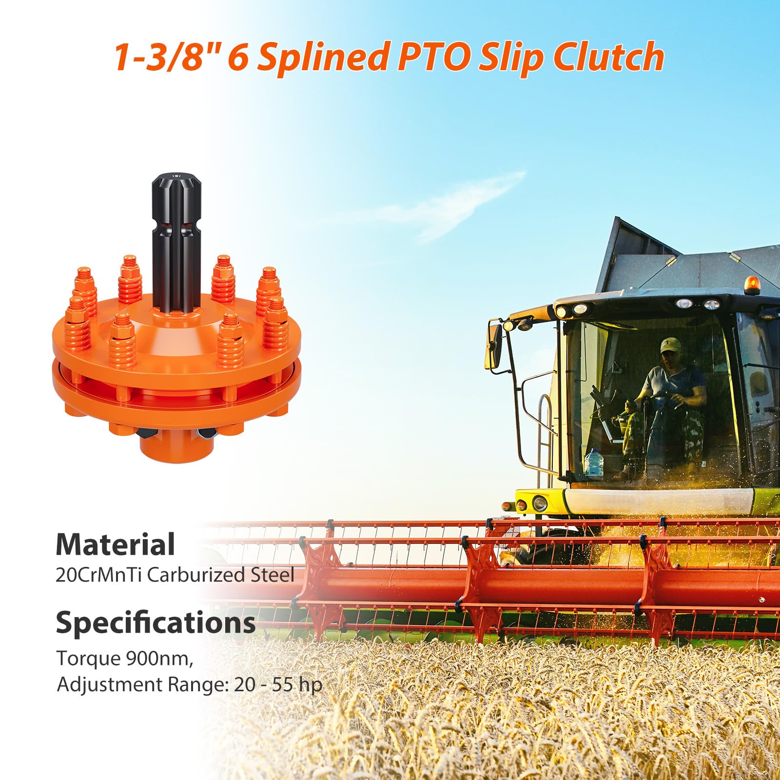KYBOLT PTO slip clutch 6-spline ends enables versatile fit with multiple implements.