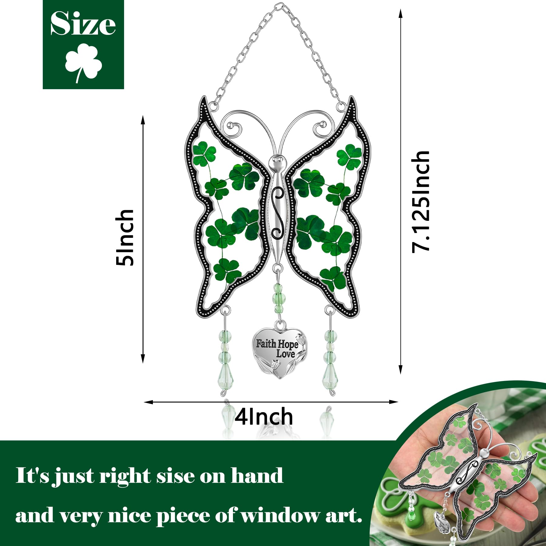 KY&BOSAM Shamrock Butterfly Suncatcher with three lavender crystal pendants sparkle