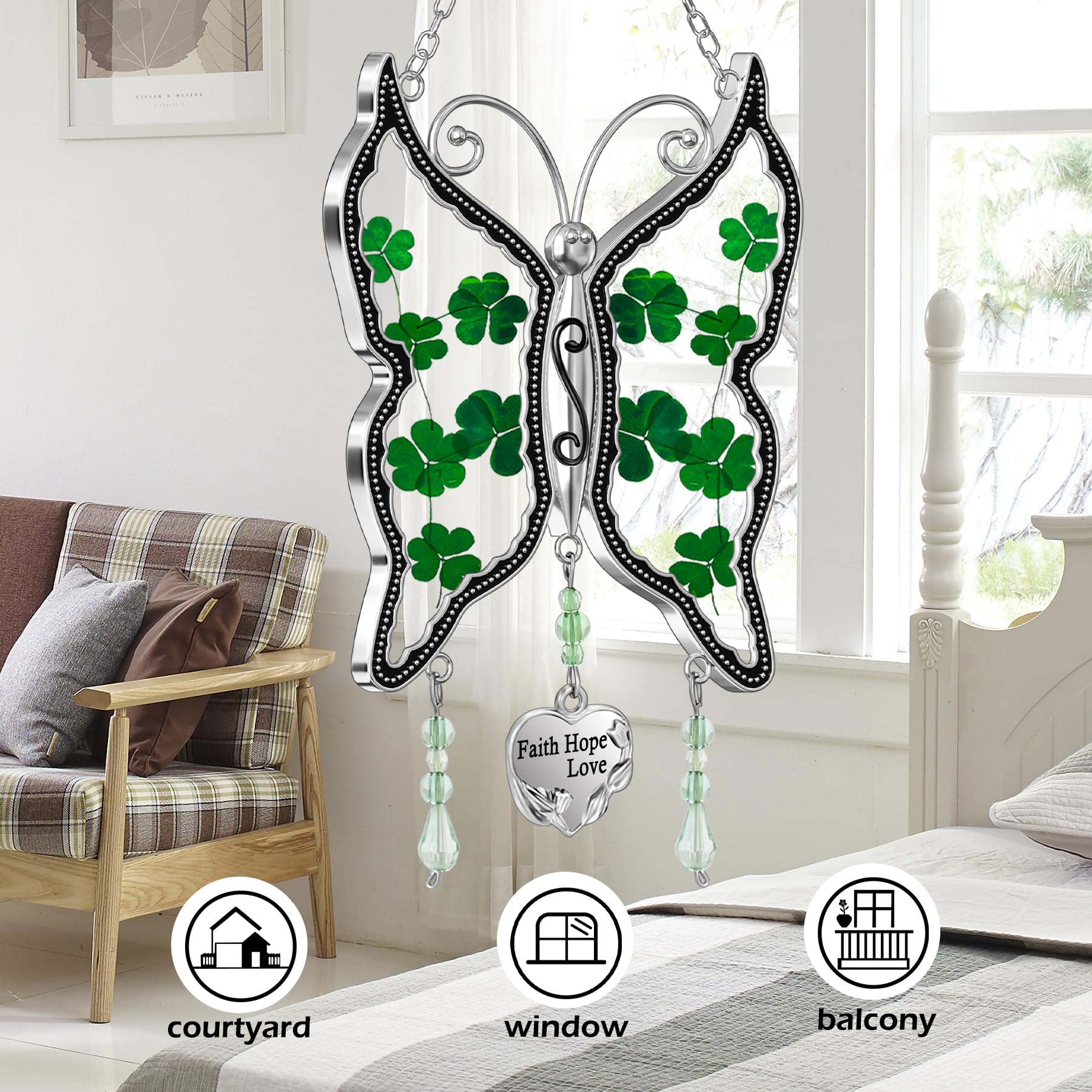 KY&BOSAM Shamrock Butterfly Suncatcher suitable for indoor or outdoor display