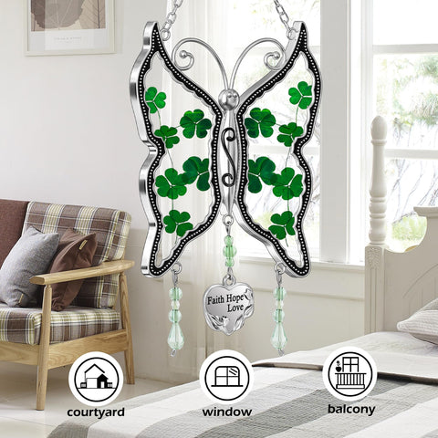 KY&BOSAM Shamrock Butterfly Suncatcher suitable for indoor or outdoor display