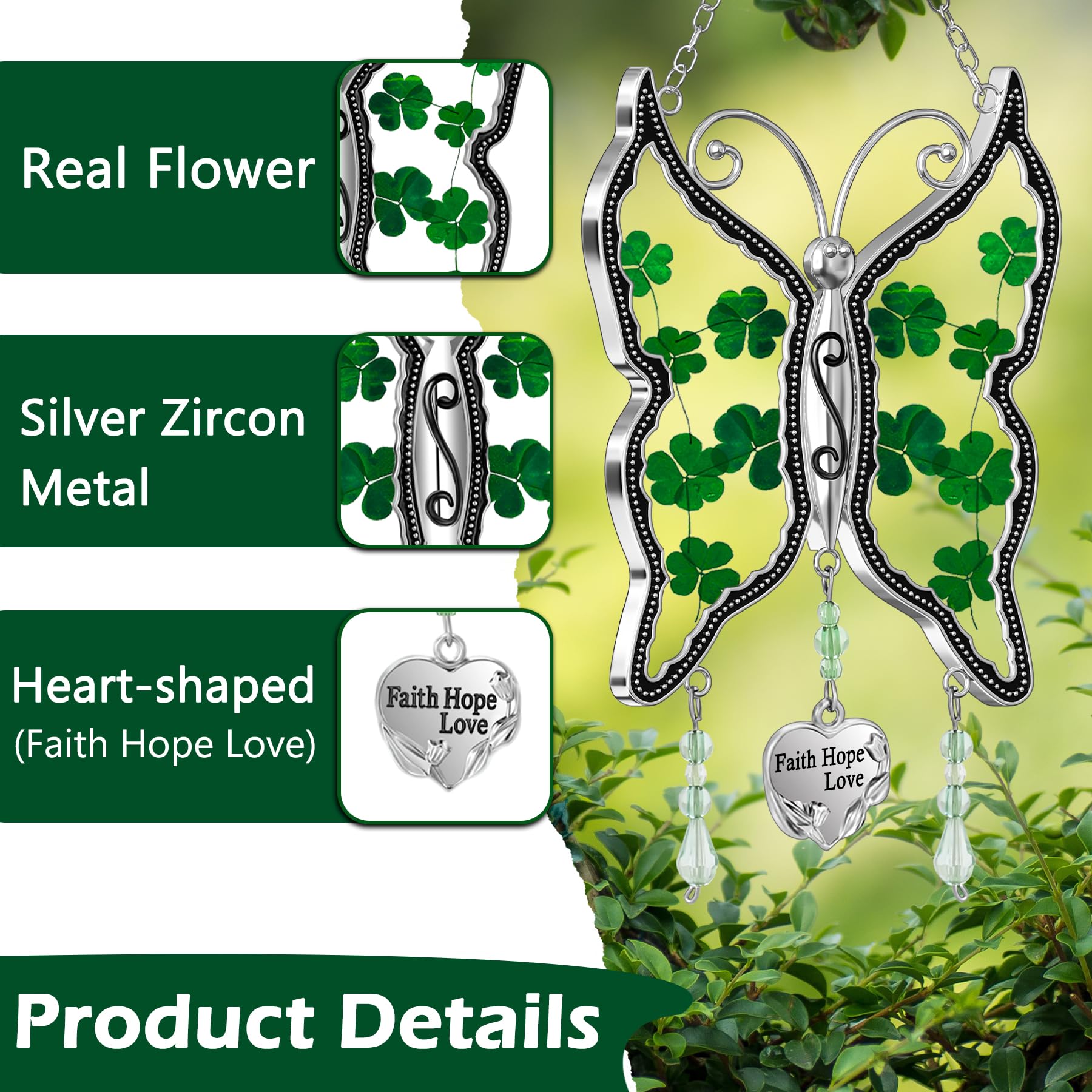 KY&BOSAM Shamrock Butterfly Suncatcher metal detailing enhances display elegance