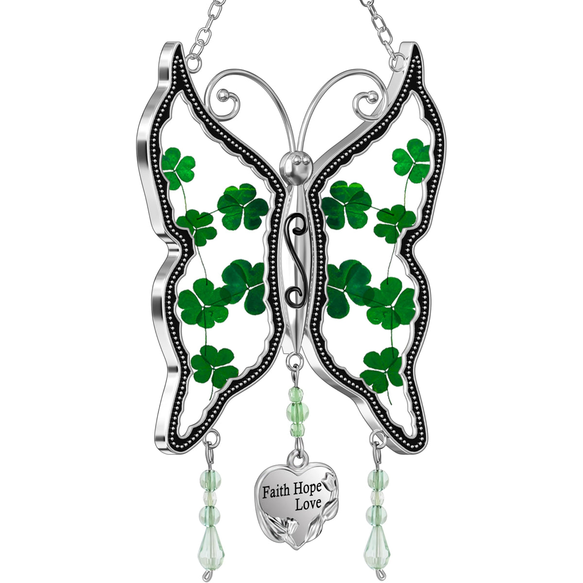 KY&BOSAM Shamrock Butterfly Suncatcher in window catching sunlight for vibrant decor