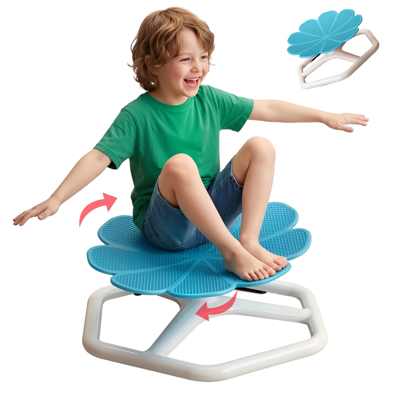 KYZDZQ spinning chair for kids with blue base, safe anti-slip foundation for active play.