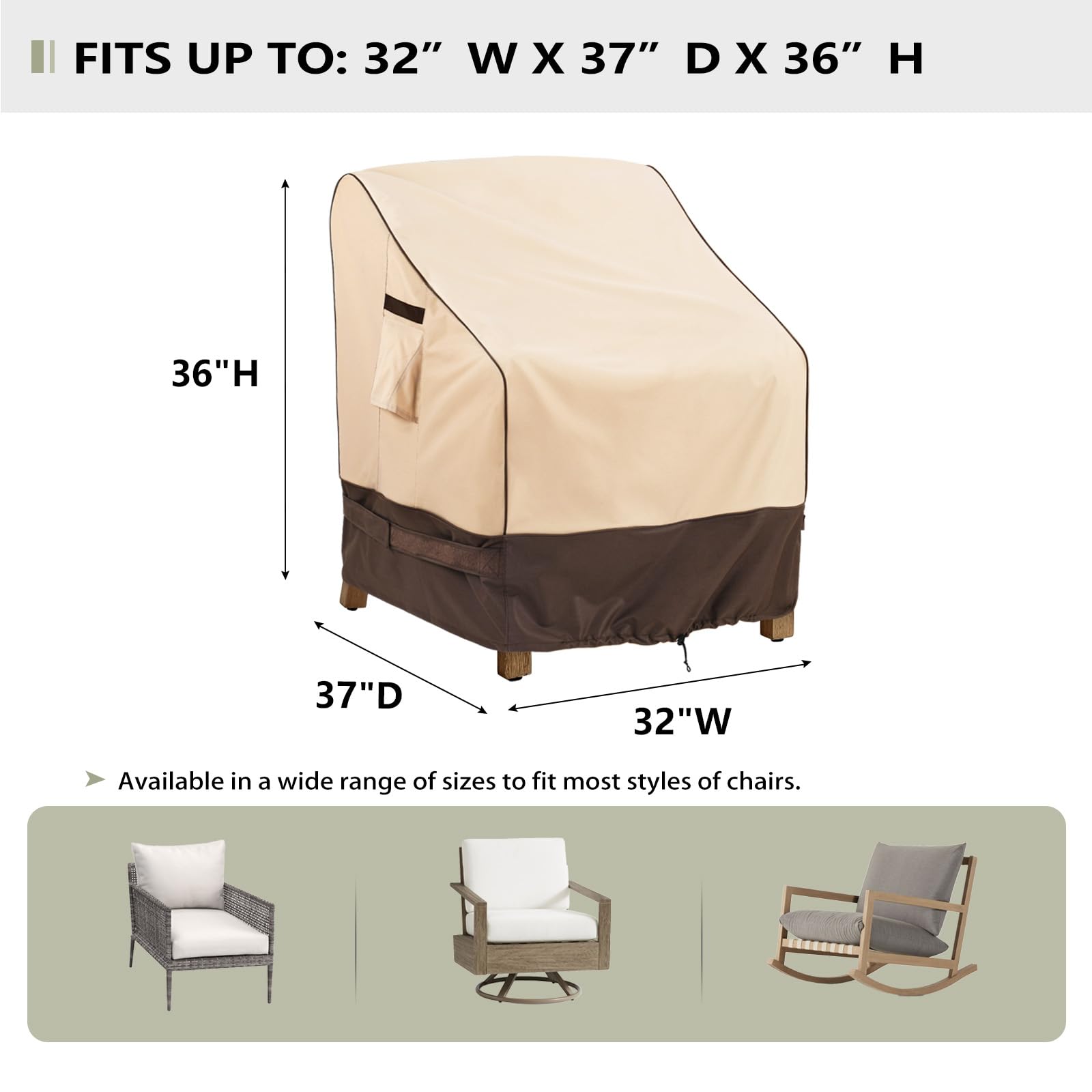 KylinLucky chair cover side view keeps cushions dry during showers