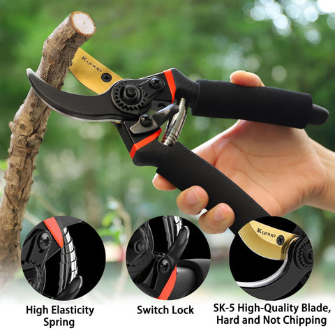 Kynup garden shears showing ergonomic handles for comfortable long cuts.
