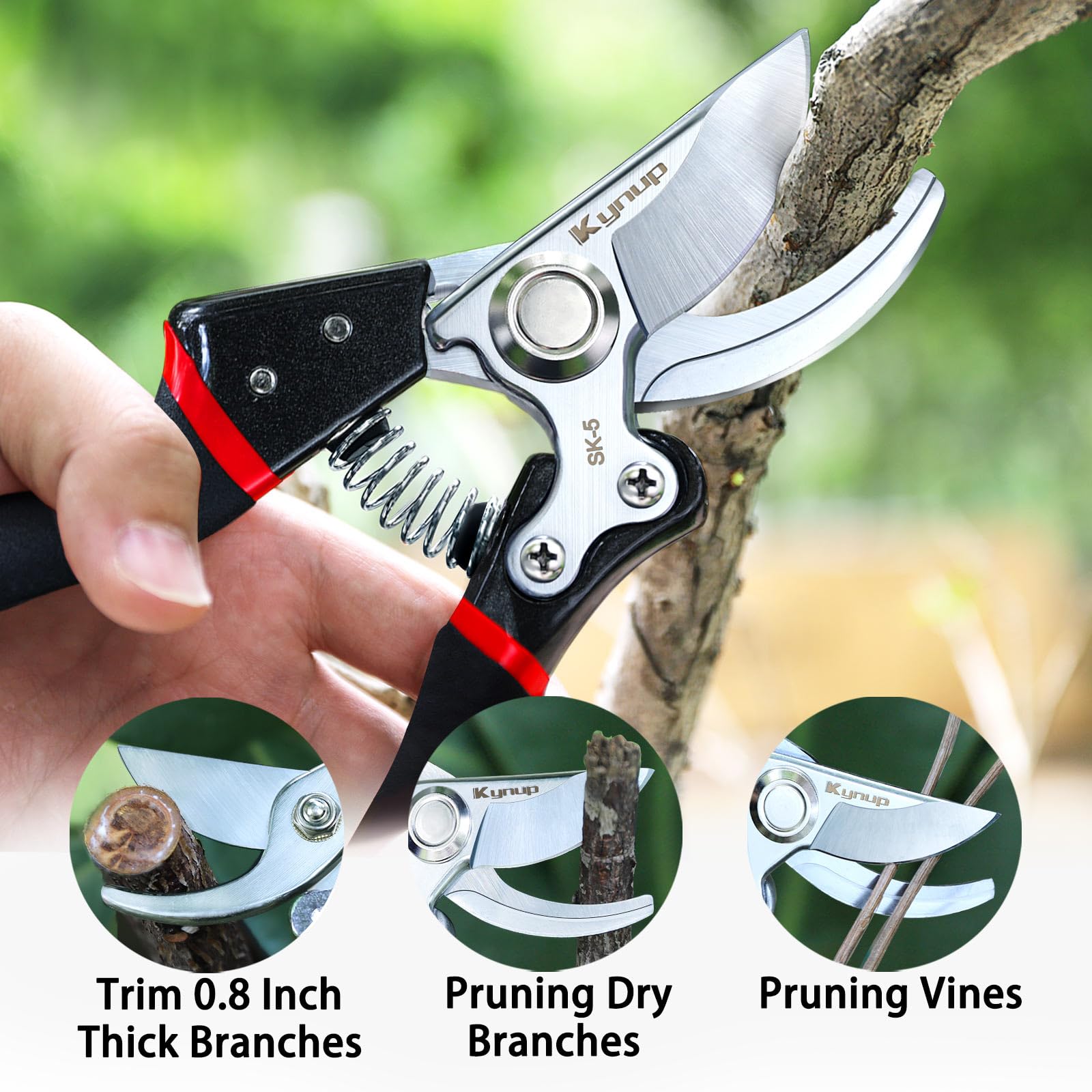 Kynup pruning shears aviation-grade aluminum handles for light, sturdy control.