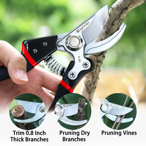 Kynup pruning shears aviation-grade aluminum handles for light, sturdy control.