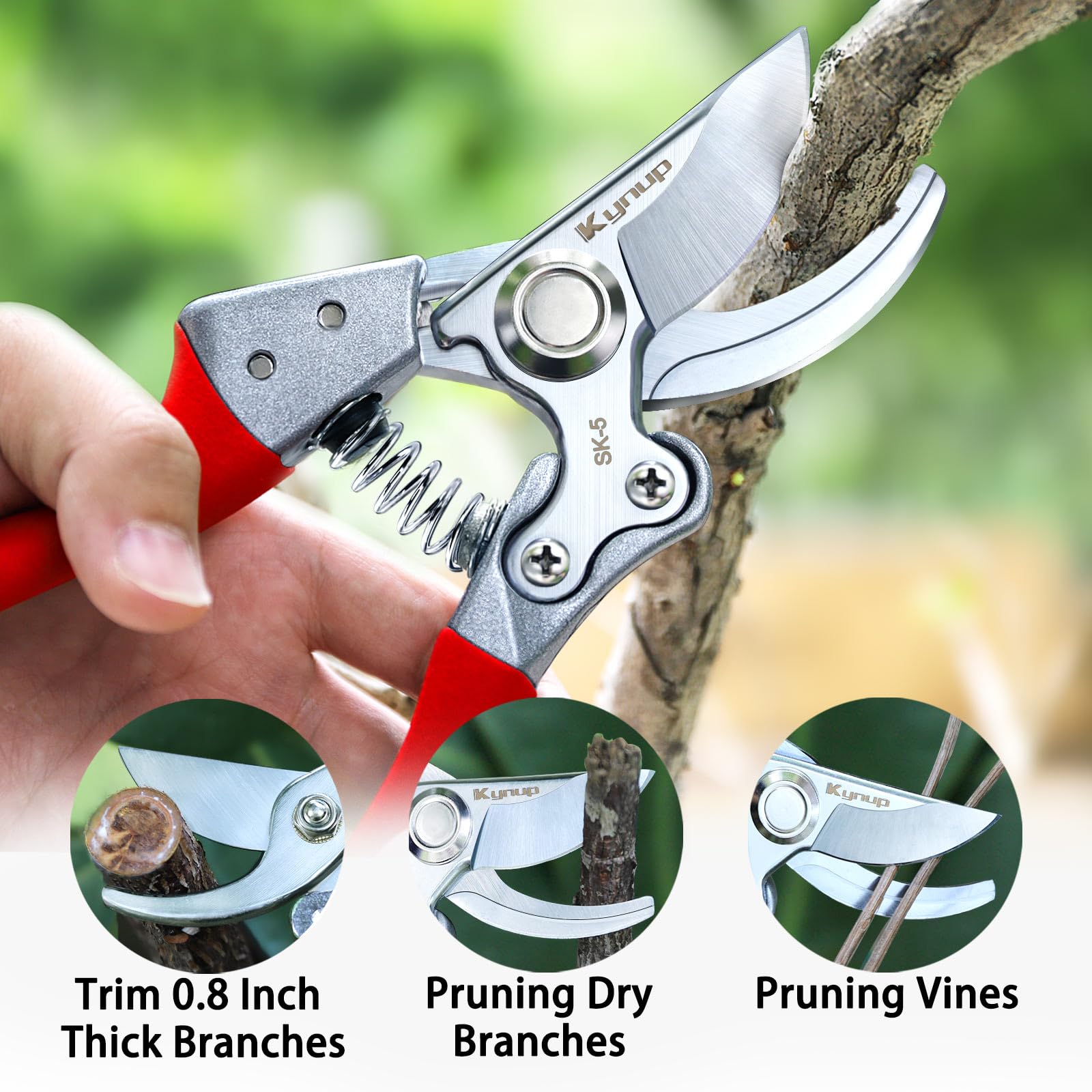 Kynup Pruning Shears cutting capacity up to 1 inch for thick branches.