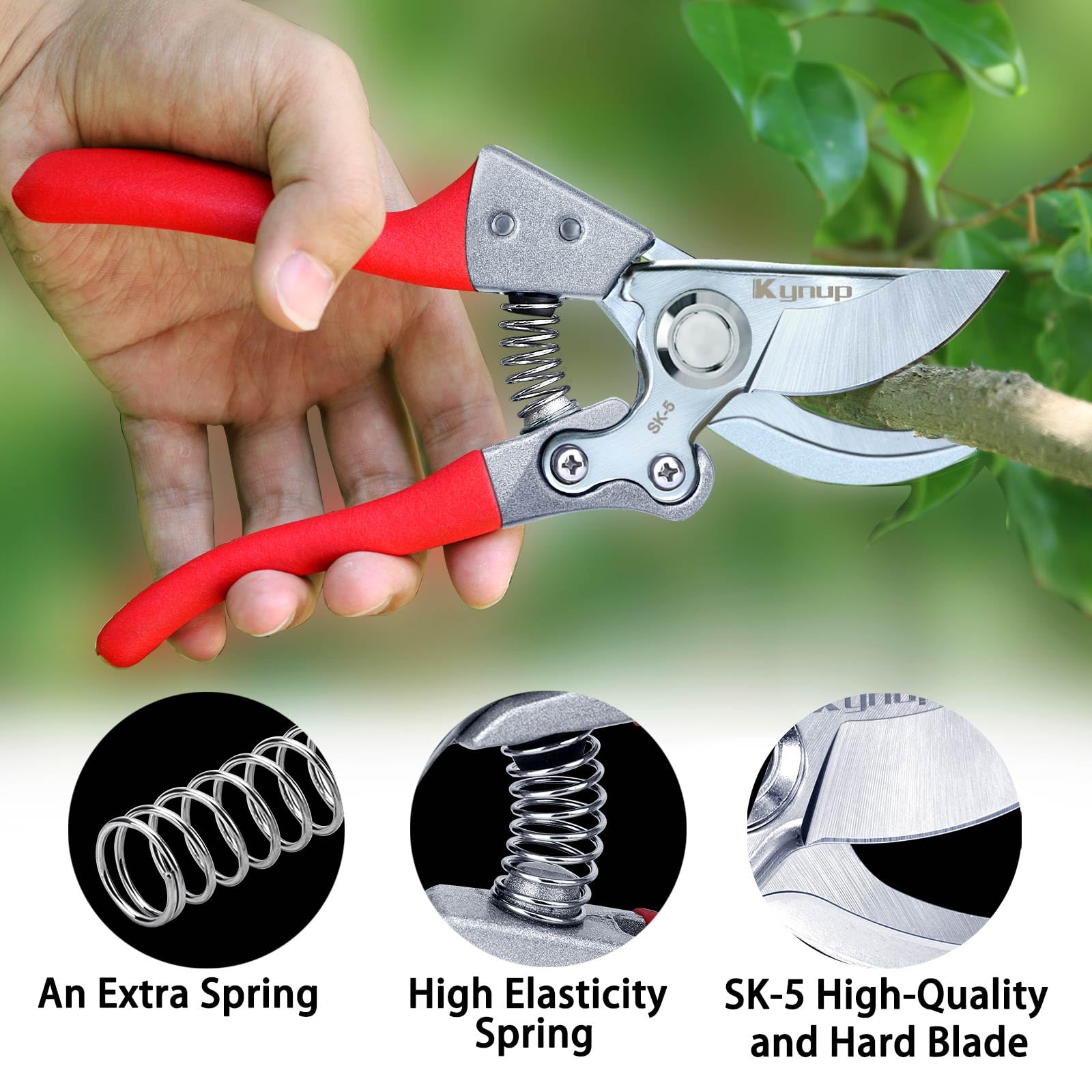 Kynup Pruning Shears ergonomic handle design for comfortable pruning.
