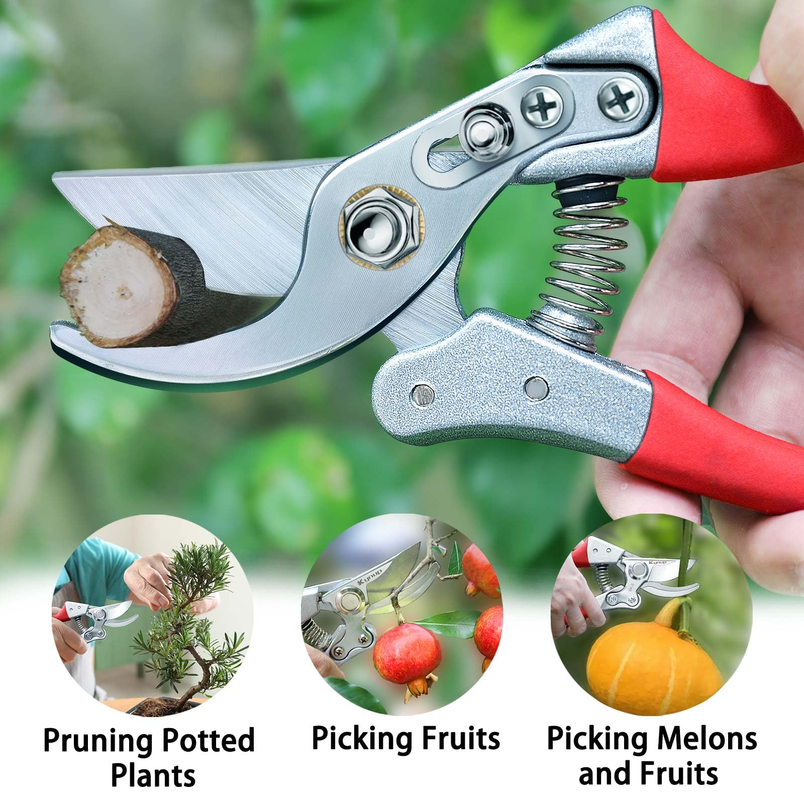 Kynup pruning shears lock unlock button closeup for safe operation