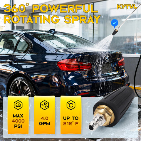 Kytvl turbo nozzle rotation spray illustrating rotating action for efficient cleaning.