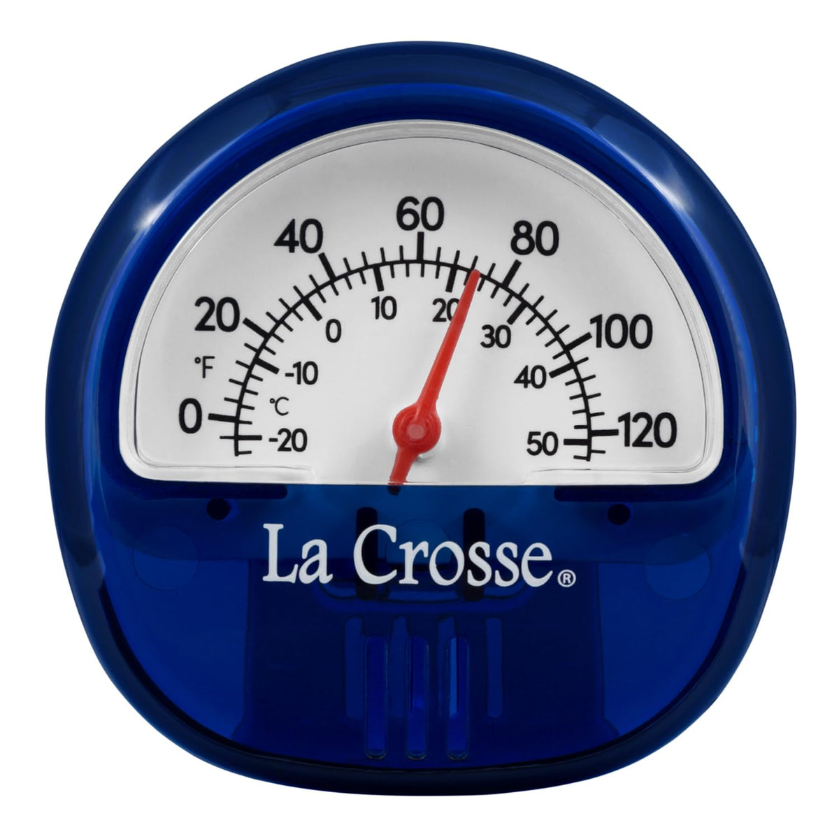 La Crosse 104-106BL thermometer in a blue case for quick temperature reading