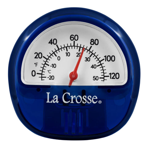 La Crosse 104-106BL thermometer in a blue case for quick temperature reading