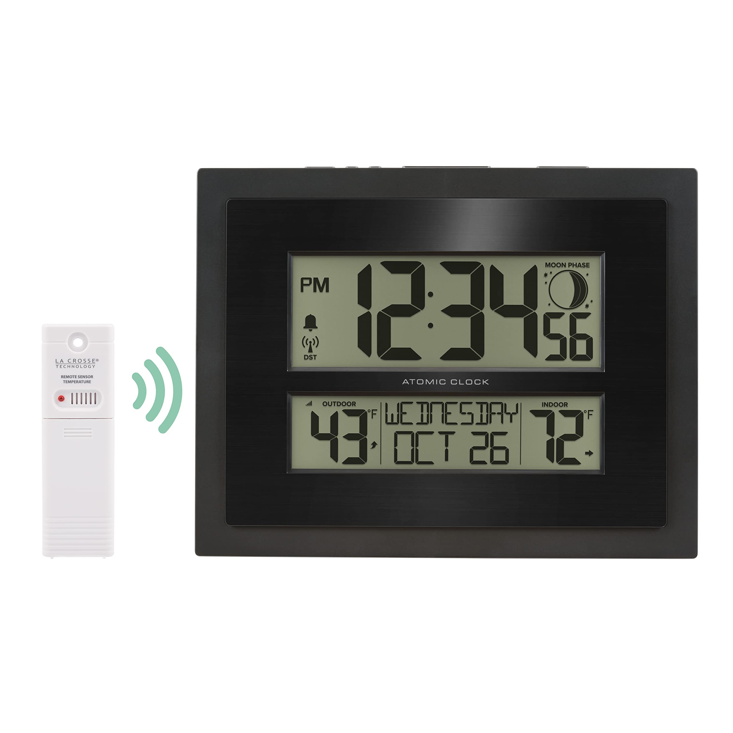La Crosse clock with outdoor temperature sensor for real-time data.
