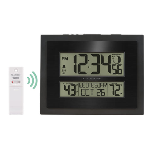 La Crosse clock with outdoor temperature sensor for real-time data.