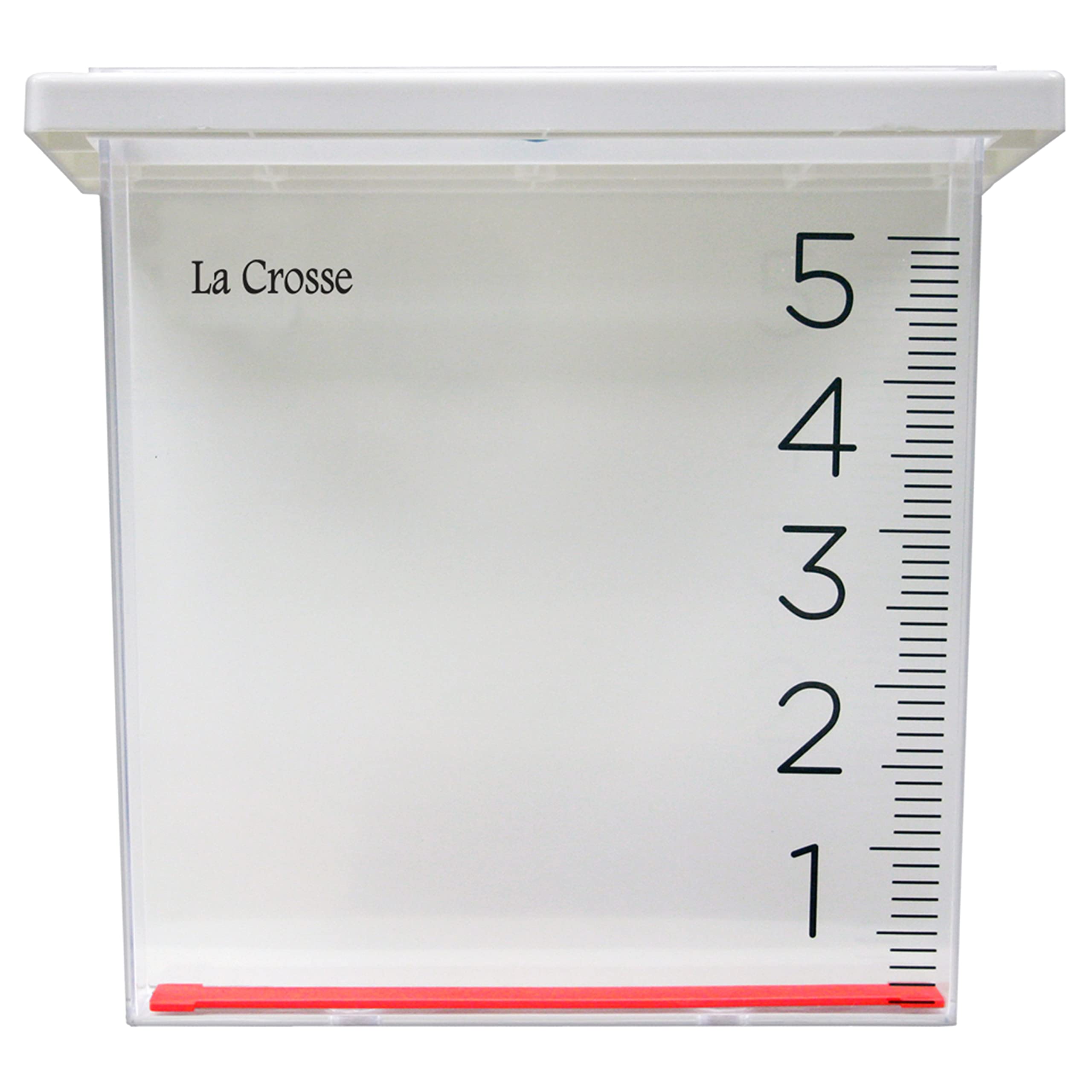 La Crosse 705-109 installed on deck rail showing easy backyard rainfall tracking
