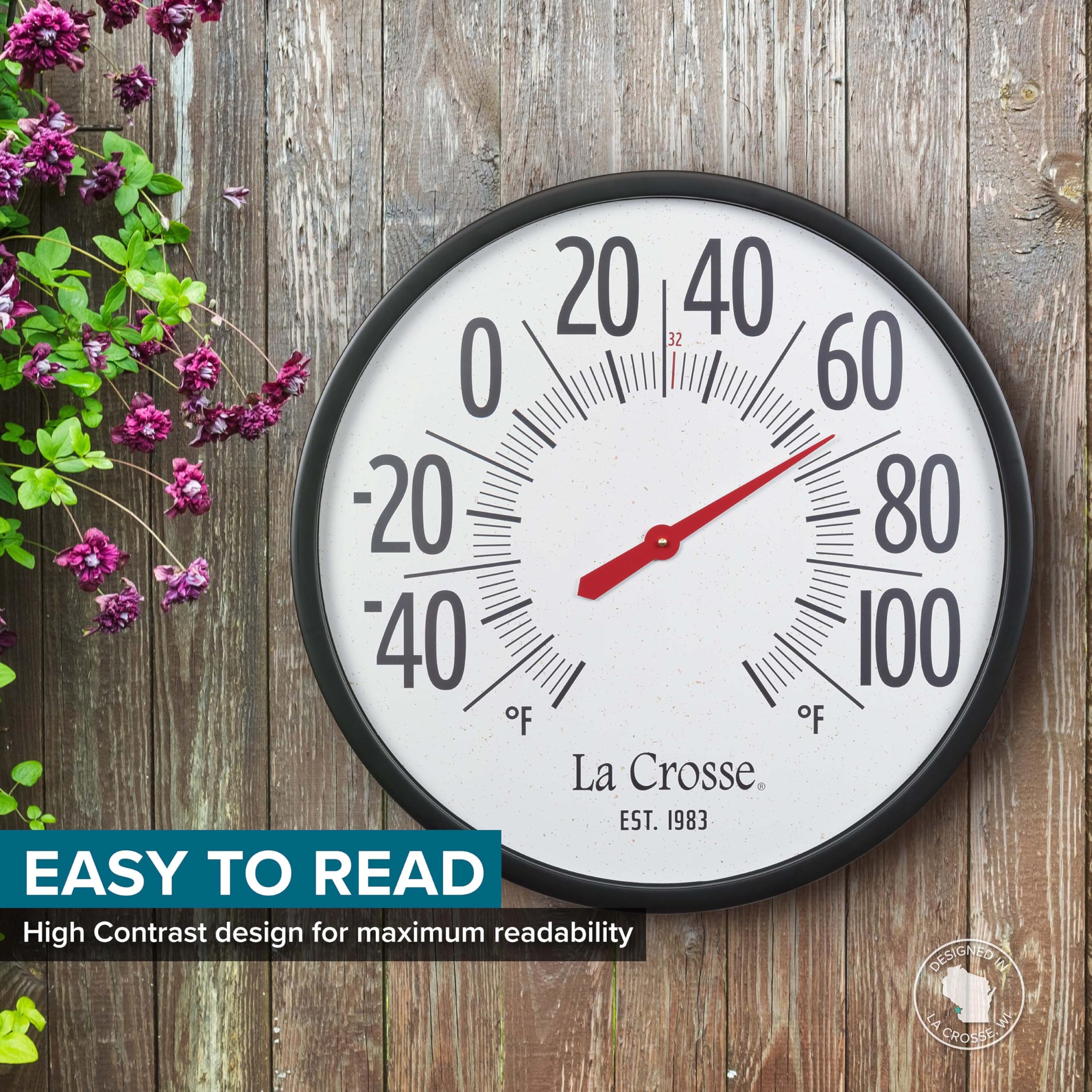 La Crosse Emperor 22-inch outdoor gauge suited for porches and garages.