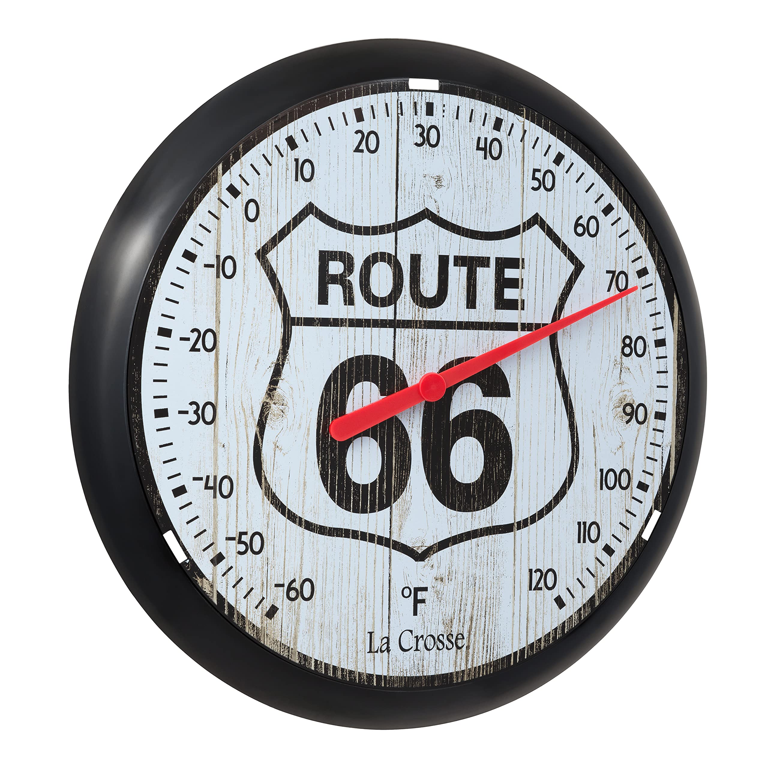 La Crosse Route 66 dial close-up emphasizes easy-to-read temperature markings.