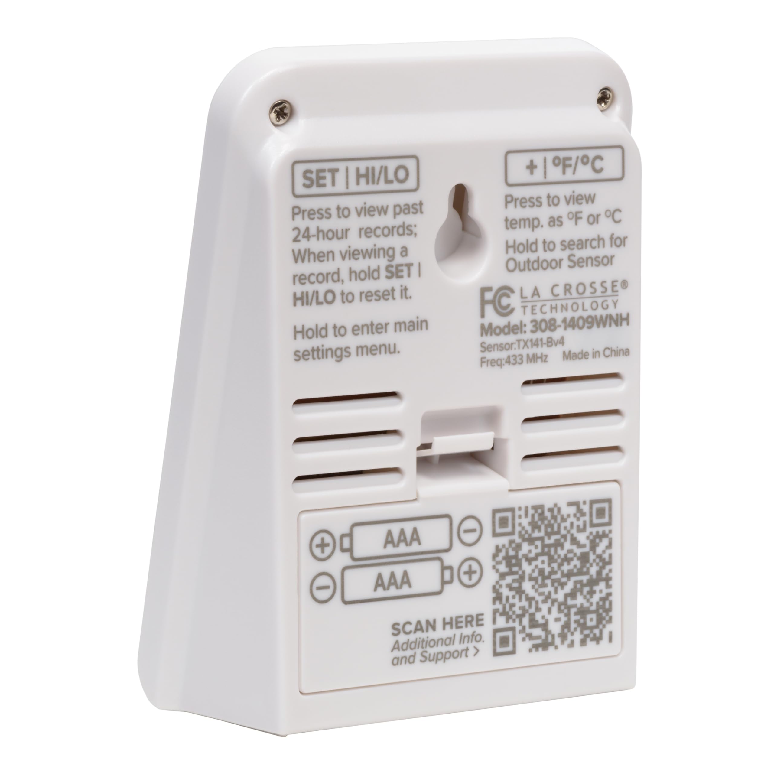 La Crosse Technology 308-1409WNH-CBP high/low indicator highlights daily temperature swings.
