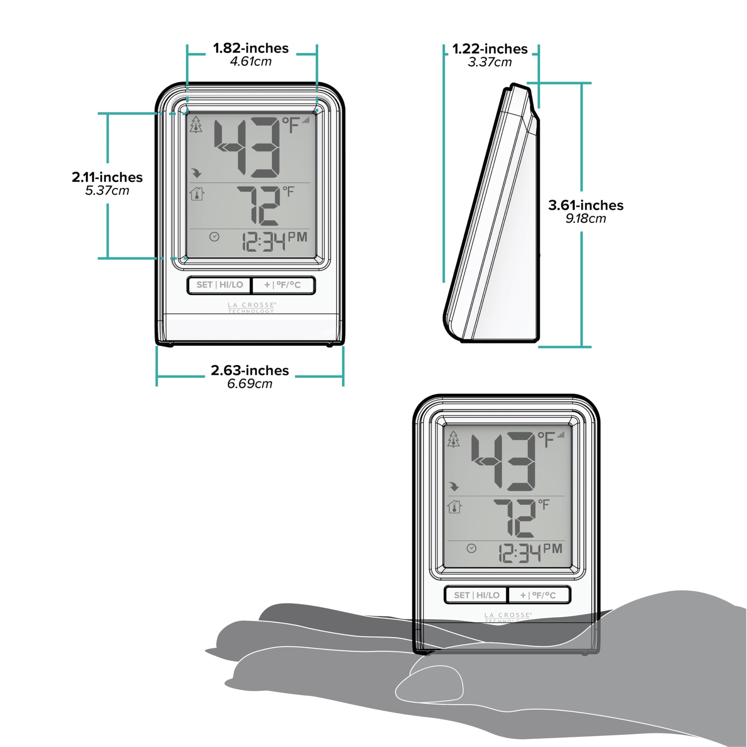 La Crosse Technology 308-1409WNH-CBP shows signal strength for reliable placement.