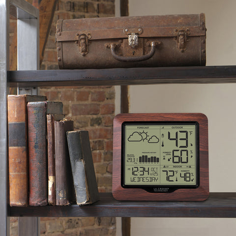 La Crosse Technology 308-1417BL indoor/outdoor temperature and humidity at a glance.