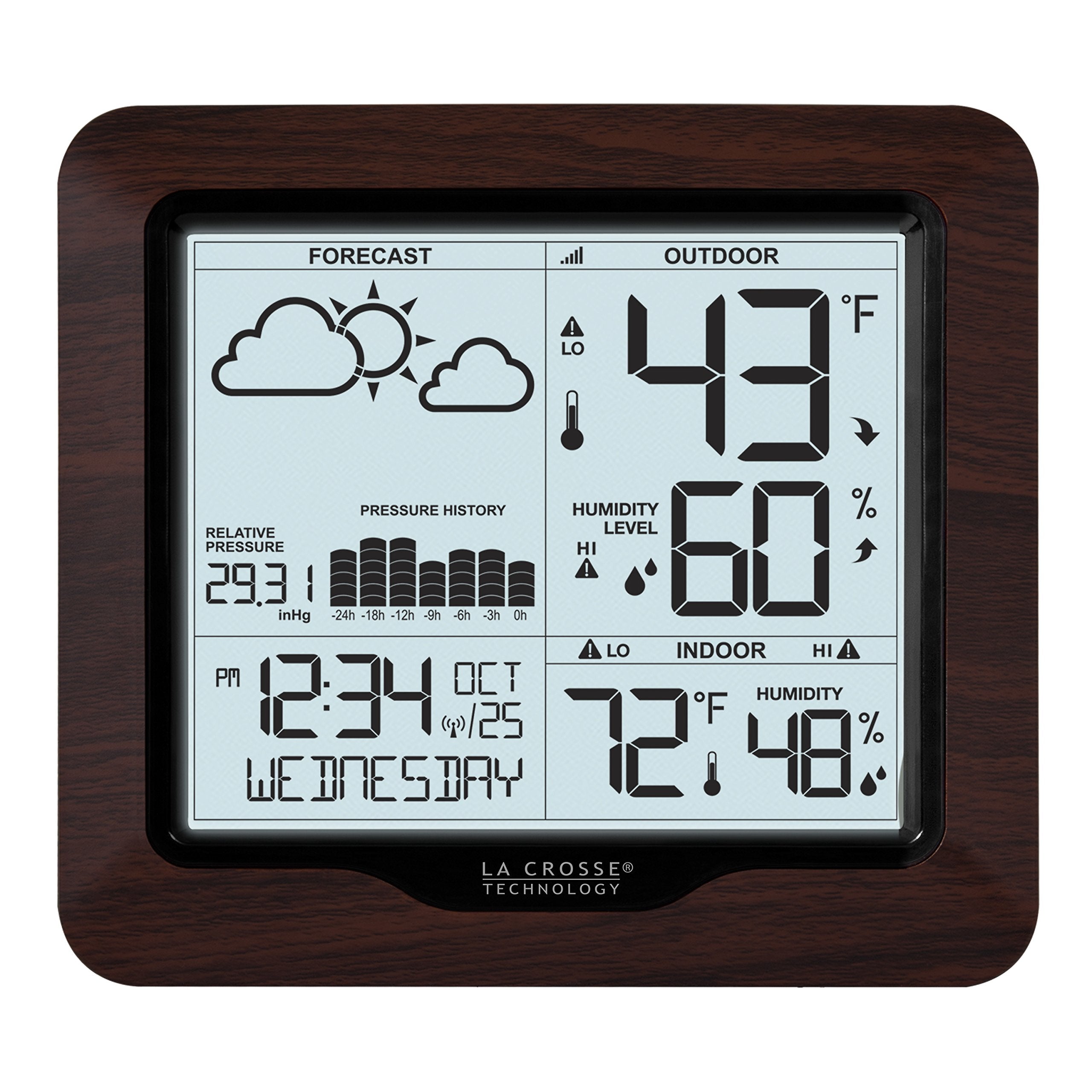 La Crosse Technology 308-1417BL pressure history graph for trend tracking.