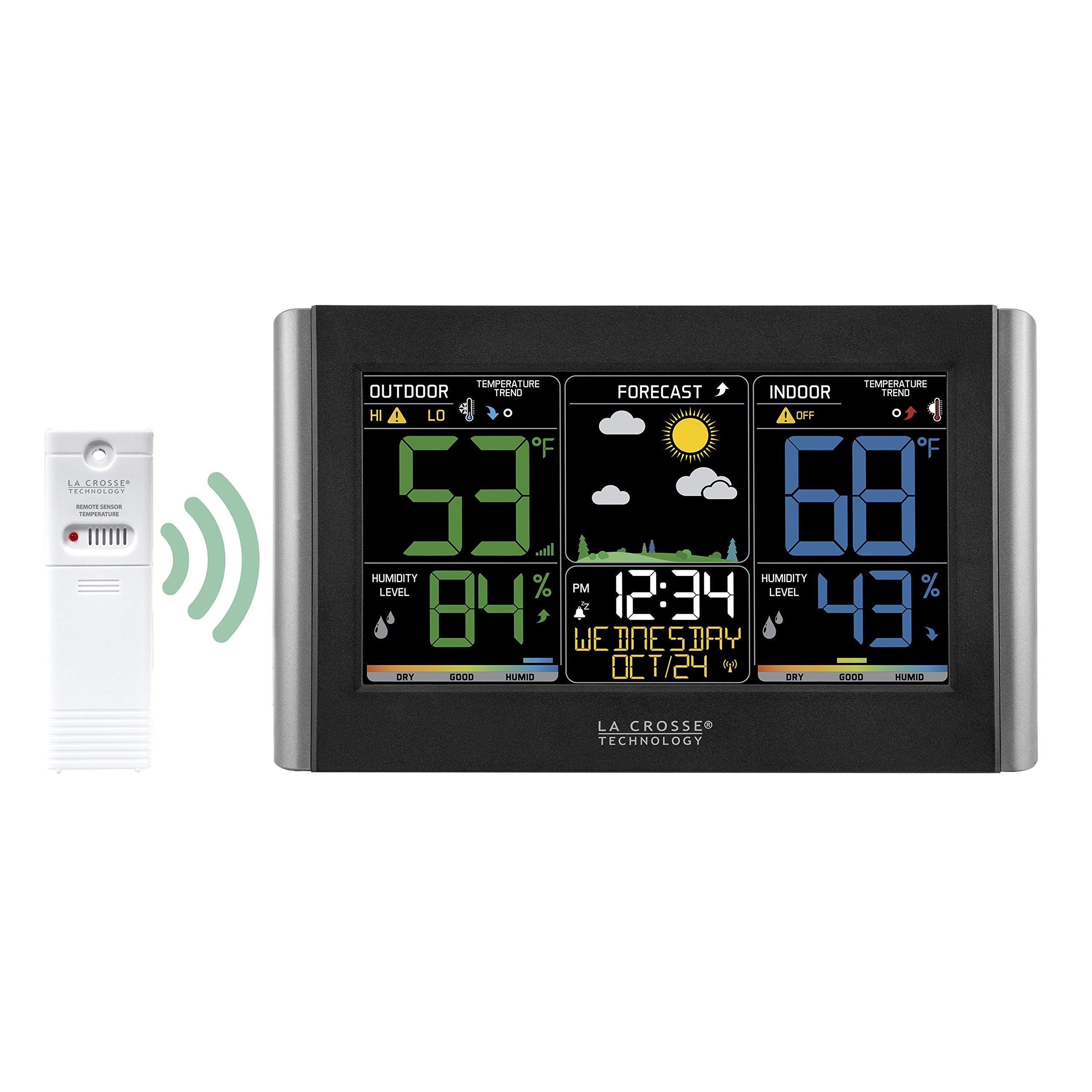 La Crosse atomic clock auto-sets time and date for reliability.